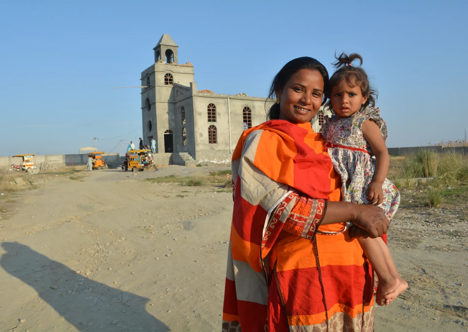 Mother and daughter outside Church