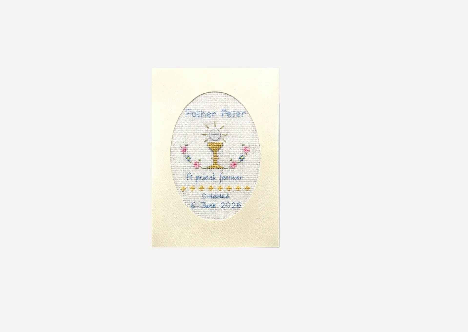 Hand Embroidered Ordination Card