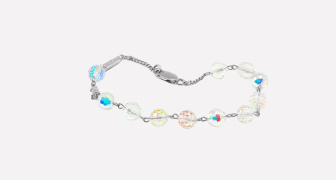 Silver bracelet with several translucent orbs in various colours