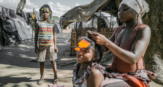 Moher and daughters in Mozambique IDP camp