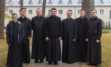 Priest with seminarians at the Seminary in Ukraine