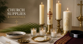 Church supplies on a table