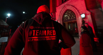 #TeamRed hoodie being warn outside of a church