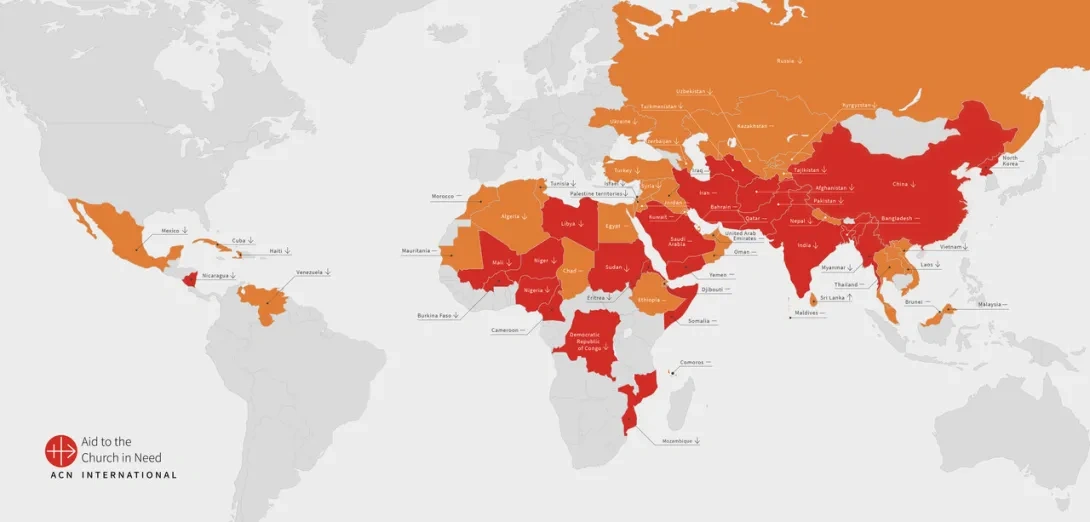 A map of countries featured in the Religious Freedom Report 2025