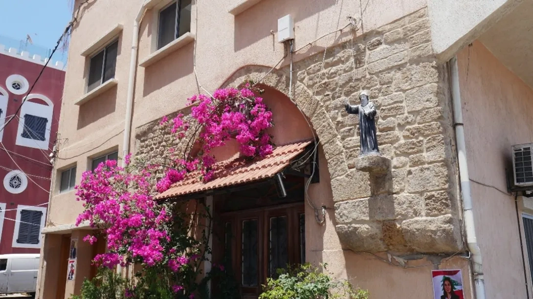 A house in Tyre with a small statue of St Charbel