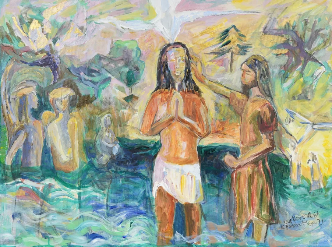 A painting of the baptism in the river Jordan