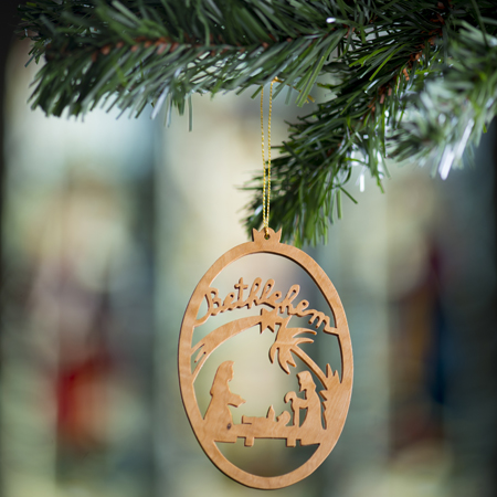 Olive Wood Nativity Tree Decoration