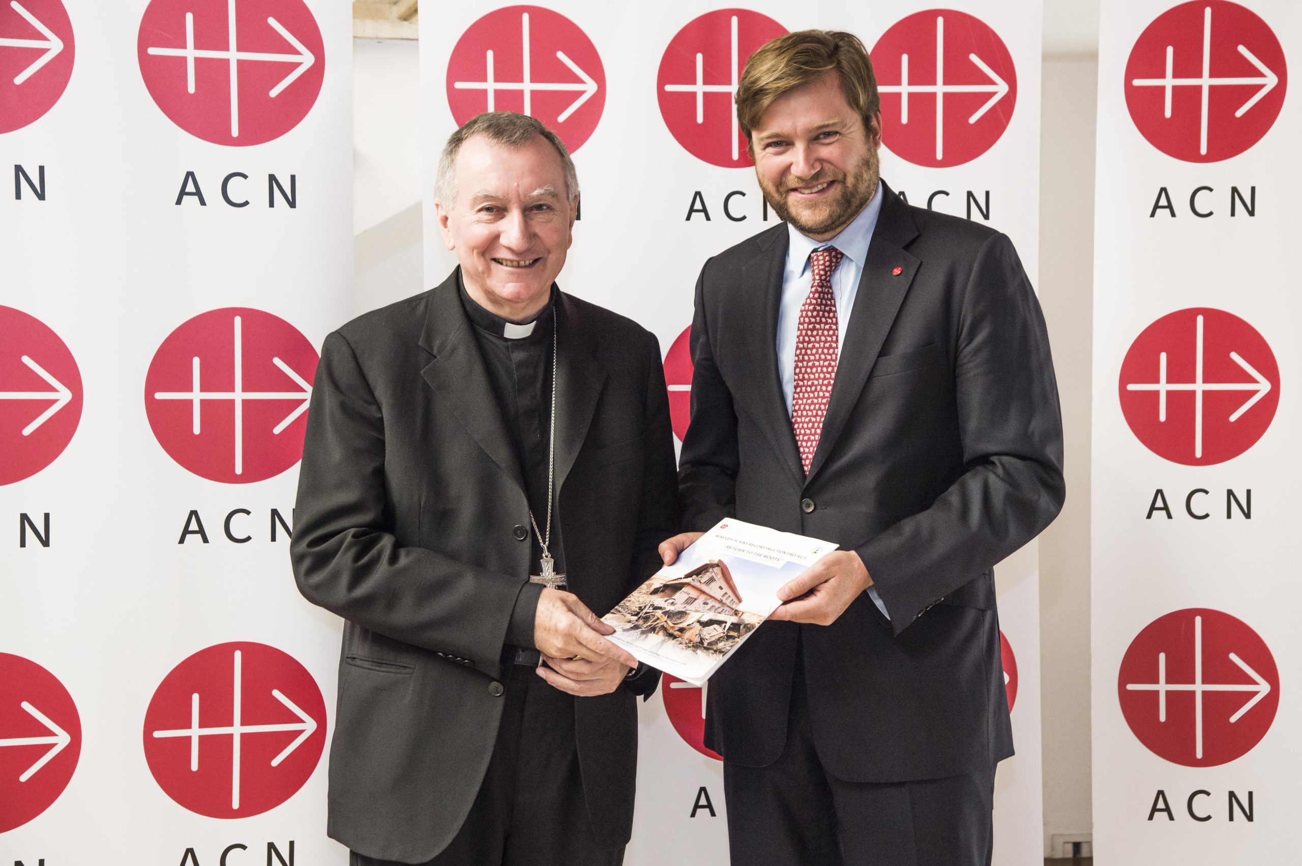 Vatican Secretary of State Cardinal Pietro Parolin with ACN’s international general secretary Philipp Ozores