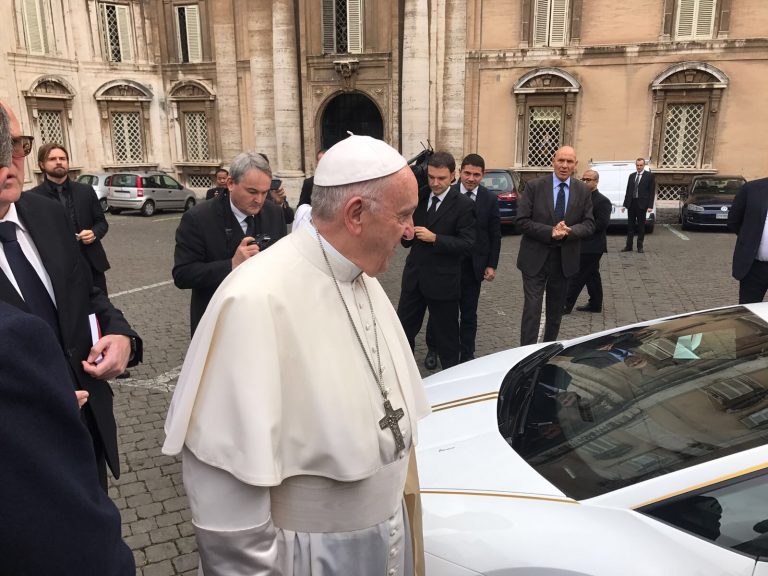 Lamborghini sports car presented to Pope Francis will be auctioned off and the proceeds donated to charity, including ACN