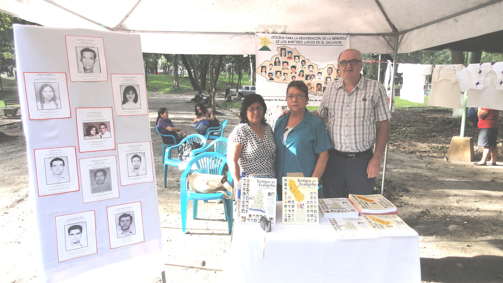Ana Leticia Henriquez, researcher (left), Martha Figueroa, editor - both employees of the Office of Martyrs and Fr Tomás Ciaran Ó Nuanain