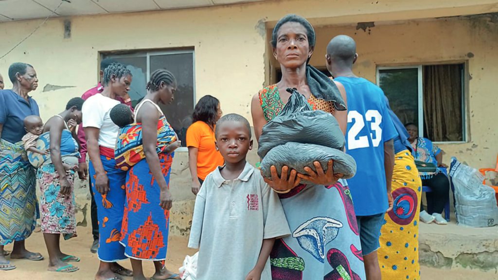 Displaced families collecting food