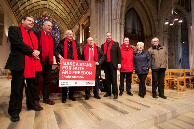 Peter Smith, Archbishop of Southwark; Canon Richard Hearn meet the #RedWednesday team. St George's Cathedral, London.