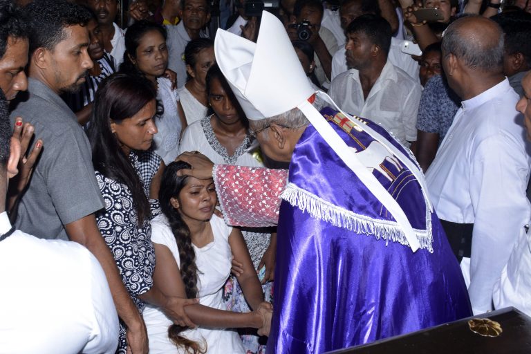 Cardinal Malcolm Ranjith, Archbishop of Colombo, presides at a funeral for victims of the Easter Day Sri Lanka attacks © Roshan Pradeep and T Sunil
