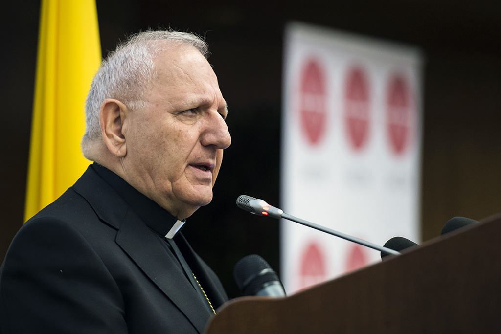 Chaldean Patriarch Louis Raphael I Sako, head of the Chaldean Catholic Church from Iraq, speaking at the conference 