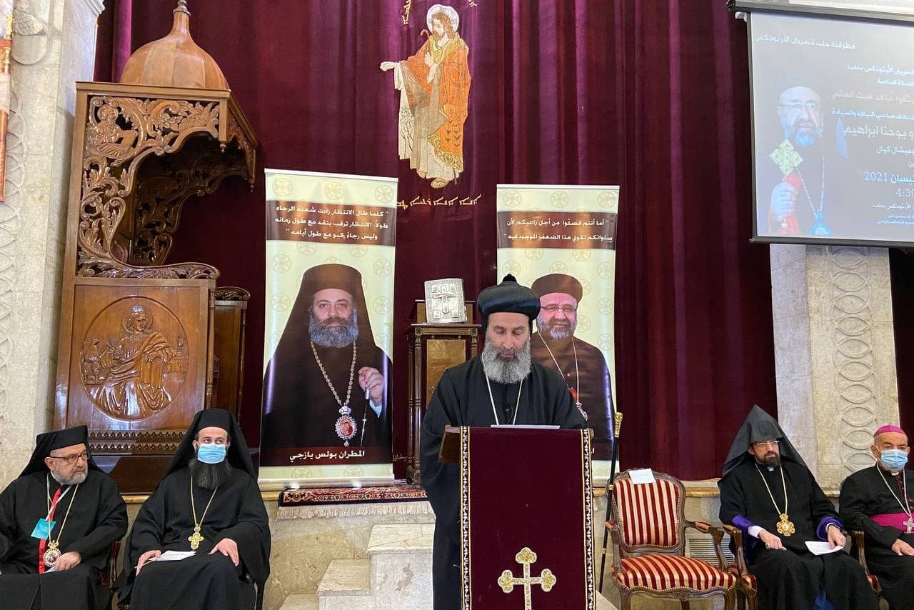 The prayer service for the kidnapped bishops in St Ephrem's Syriac Orthodox Cathedral, Aleppo.