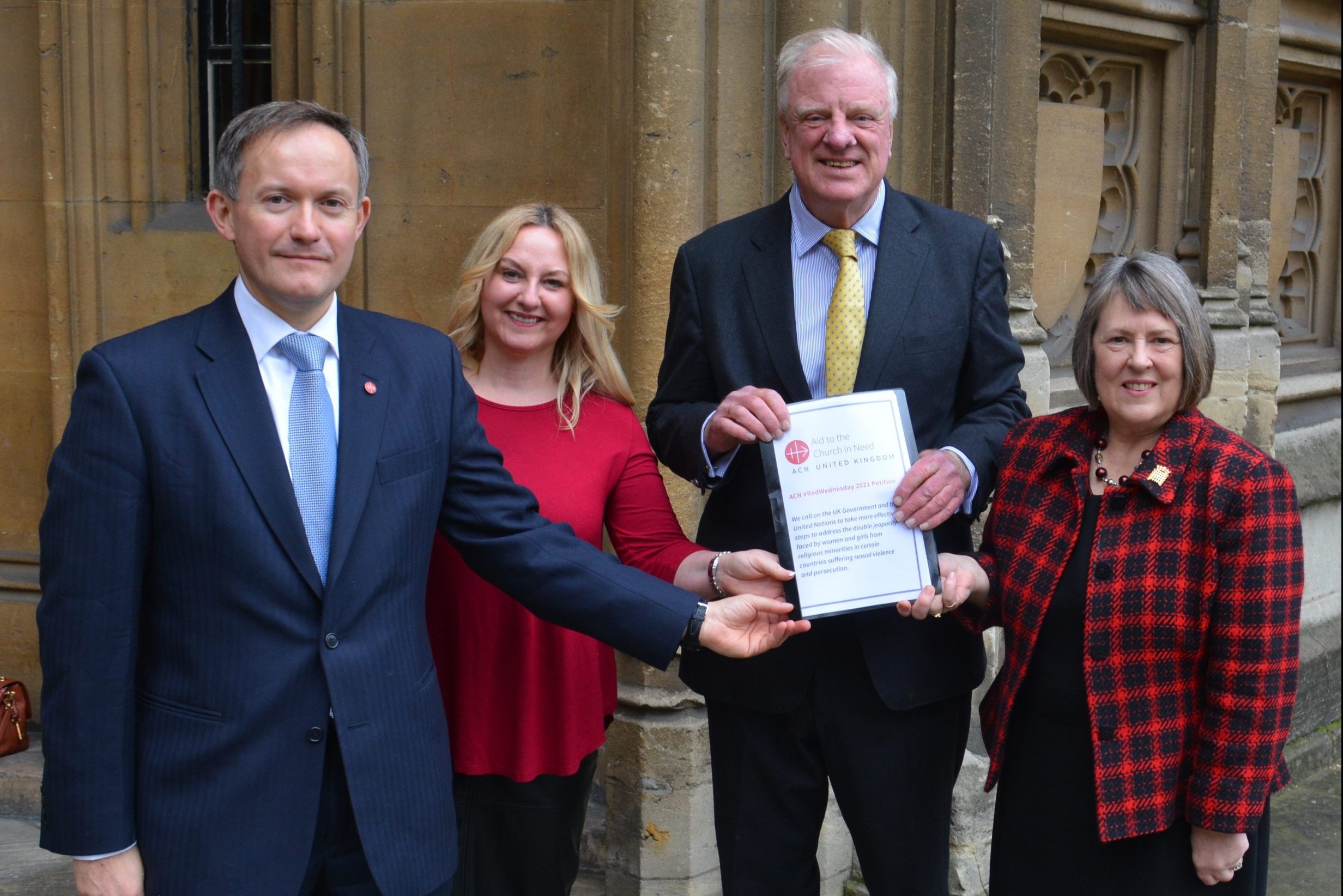 From left to right: ACN (UK) Head of Press and Information John Pontifex, Dr Lisa Cameron MP, Sir Edward Leigh MP and Fiona Bruce MP, the Prime Minister’s Special Envoy for Freedom of Religion or Belief.