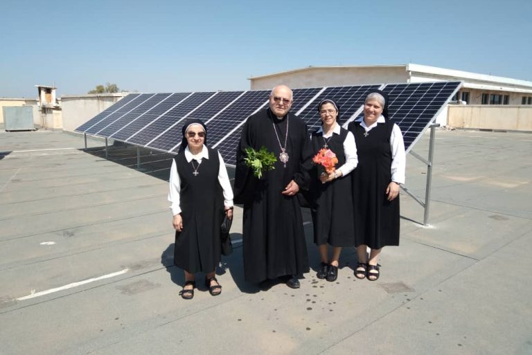 With image of ACN-funded solar panels at convent and Al-Farah school run by the Sisters of Our Lady of Perpetual Help, Aleppo (© Aid to the Church in Need)