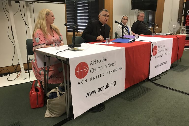 With image of Dr Lisa Cameron MP, Archbishop Bashar Warda, Sister Annie Demerjian and Bishop William Kenney at yesterday’s event in parliament (© Aid to the Church in Need)
