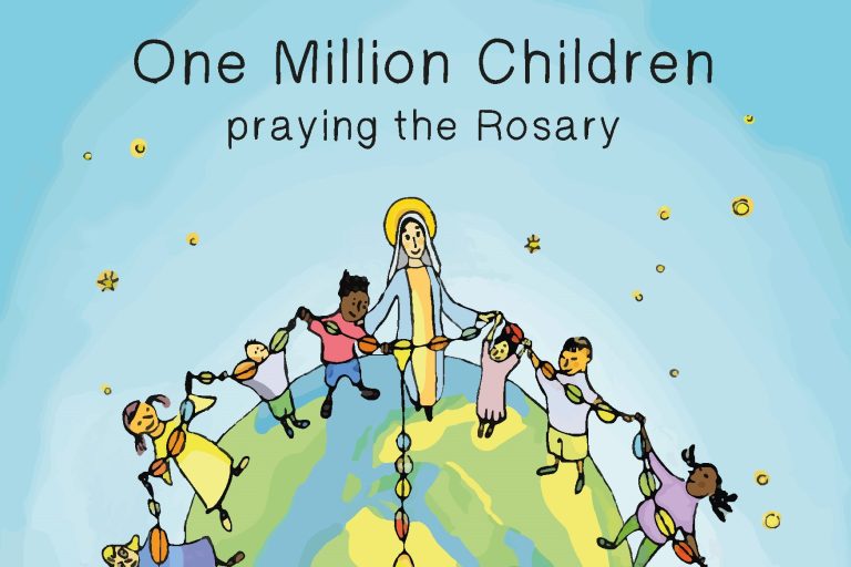 With picture of the 2022 “A Million Children Praying the Rosary” poster (© ACN).