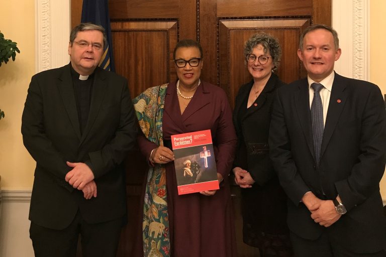 Left to right: Father Dominic Robinson, Baroness Scotland, Dr Caroline Hull and John Pontifex (© ACN)