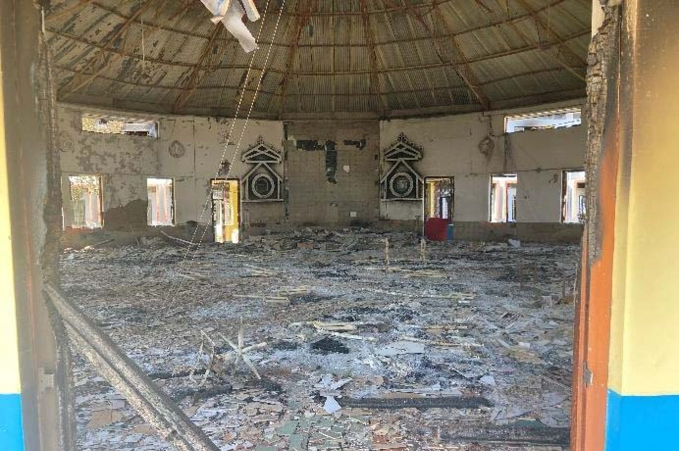 The aftermath of an arson attack on St Paul’s Parish and Pastoral Training Centre in Manipur.