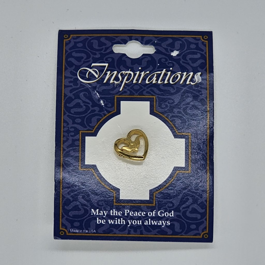 Aid to the Church in Need & Gold Plated Heart with Dove Lapel Pin Badge