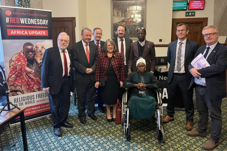 Margaret and Dominic Attah with Lord Alton and other parliamentarians on #RedWednsday 2023.