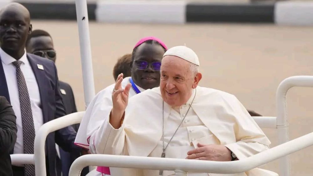 Pope Francis during his visit to the Democratic Republic of the Congo and South Sudan in 2023 (© Archdiocese of Juba).