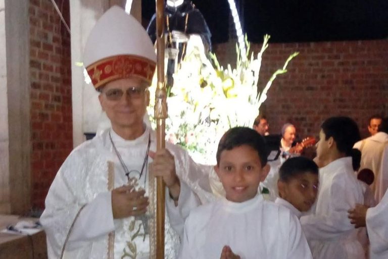 Santiago as an altar server with Pope Leo XIV, former Bishop Robert Prevost of Chiclayo.
