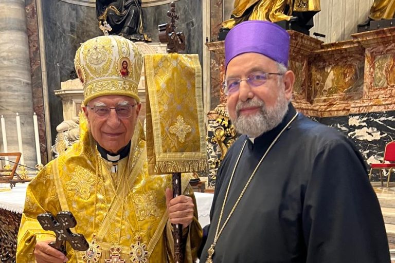 Melkite Greek Catholic Patriarch Youssef Absi of Antioch and Armenian Catholic Archbishop Boutros Marayati of Aleppo.