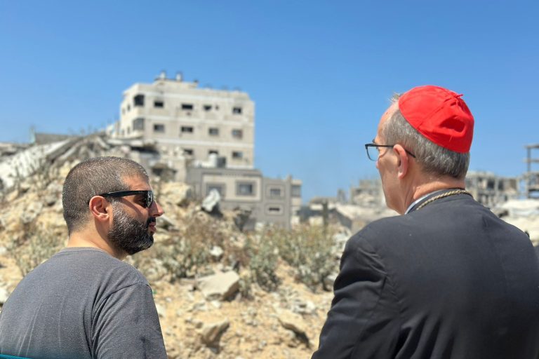 Cardinal Pierbattista Pizzaballa, Latin Patriarch of Jerusalem, views the damage in Gaza (LPJ.org).