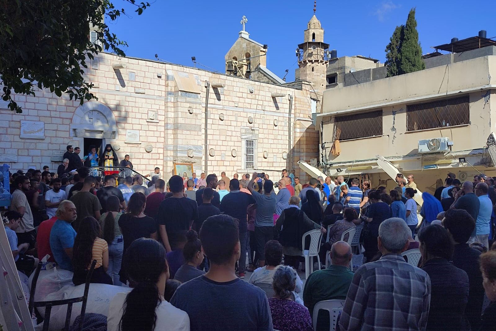 Christians at St Porphyrius Greek Orthodox Church in Gaza City pray for peace (© Holy Family Church, Gaza)